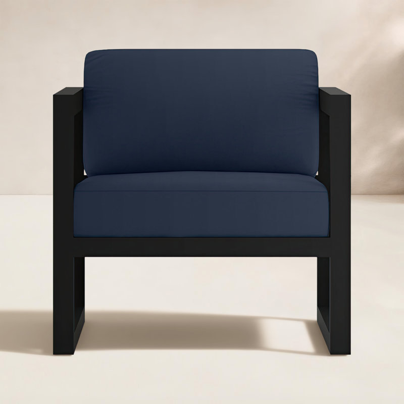 Avion Patio Chair with Sunbrella Cushions, Spectrum Indigo Sunbrella®, Black