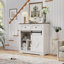 Armoire de rangement 39 "à porte de grange coulissante - Blanc et noyer pour la salle à manger, le bar-salon avec tiroirs et les salles à manger