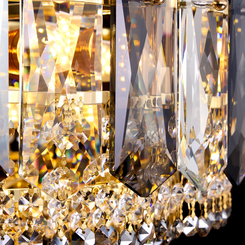 Luminaire suspendu rond en cristal 24 pouces champagne doré, 11 lumières avec chaîne réglable