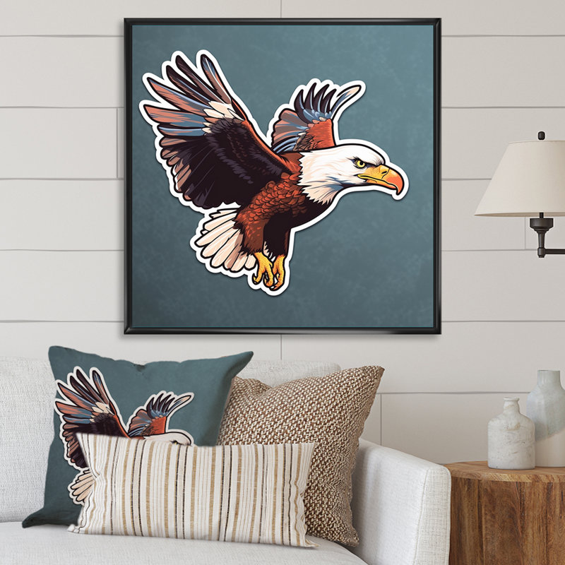 American Bald Eagle I - animaux, art mural sur toile, Cadre flottant noir, H 16 po x l 16 po x P 1 po
