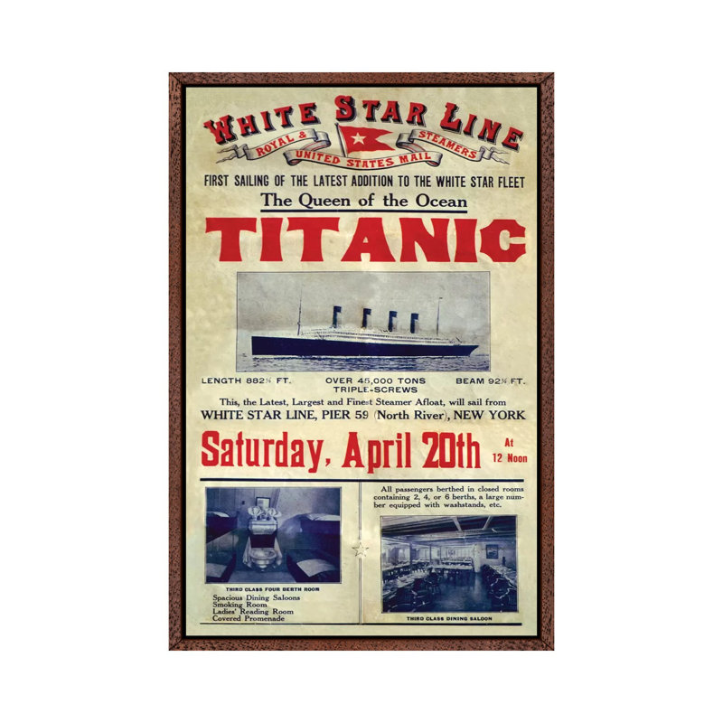 1912 UK Titanic - Print on Canvas, 66.04 cm H x 45.72 cm W, Classic Brown Wood Framed