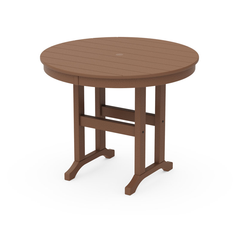POLYWOOD Round Farmhouse Dining Table, Dark Teak, 36"