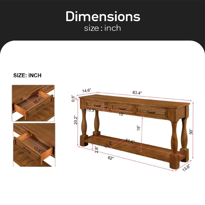 Vasilos 63.4'' Console Table, Brown