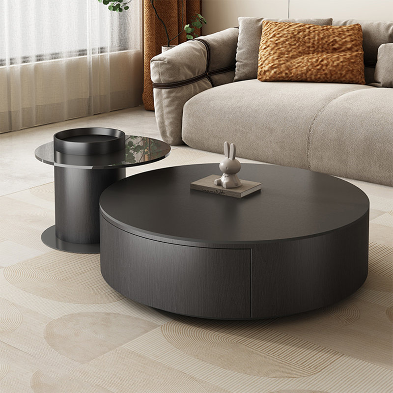 Table basse moderne simple ronde, H 12,2 po x L 31,5 po x l 31,5 po, Noir, noir, noir, noir, Noir, noir, noir, noir