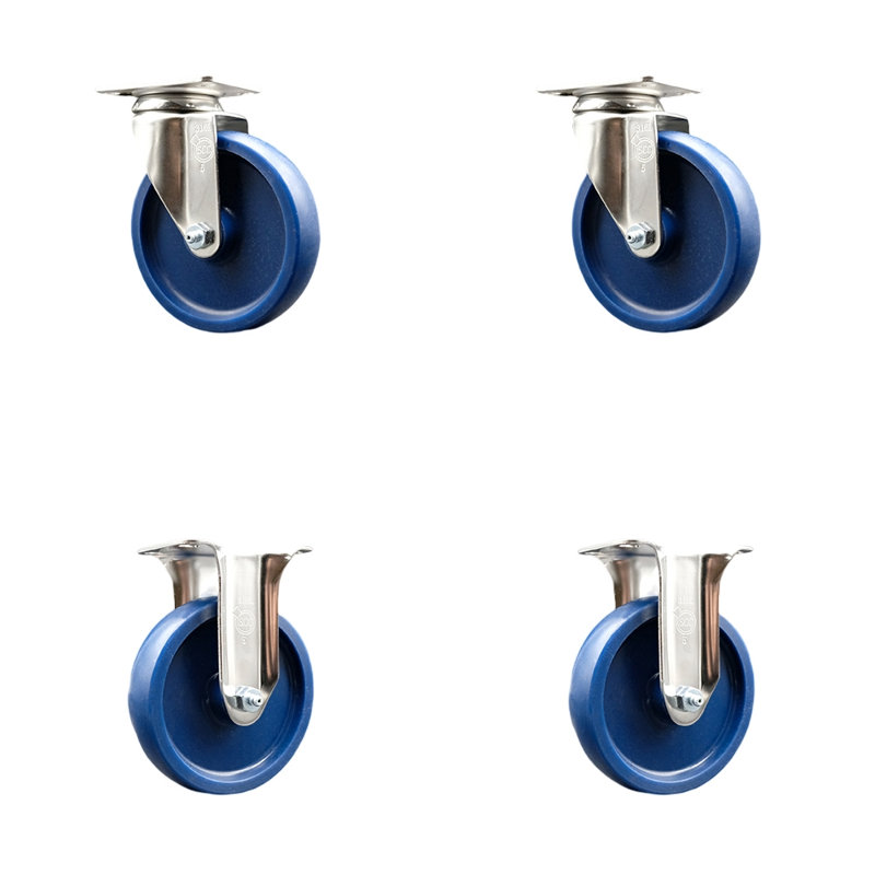 Solid Polyurethane Swivel Top Plate Caster Set with 2 Lock Brake Rigid