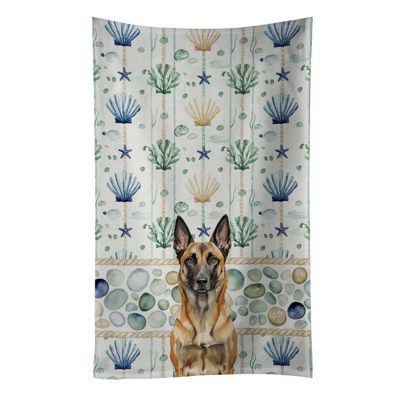 Belgian Malinois Coastal Sea Glass Kitchen Towel, Belgian Malinois