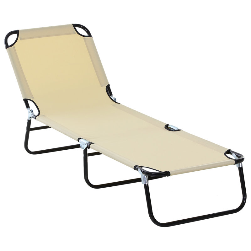 Foldable Outdoor Chaise Lounge Chair, 5-Level Reclining Camping Tanning Chair, Beige, Black