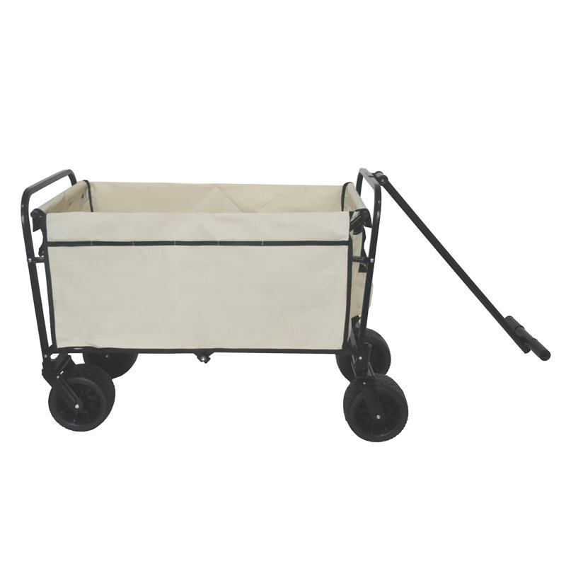 Chariot pliant robuste à roulettes à rotation arrière sur 360 ° - Chariot de jardin polyvalent avec roues tout-terrain, conçu pour le camping, la plage, le pique-nique et l'extérieur, beige