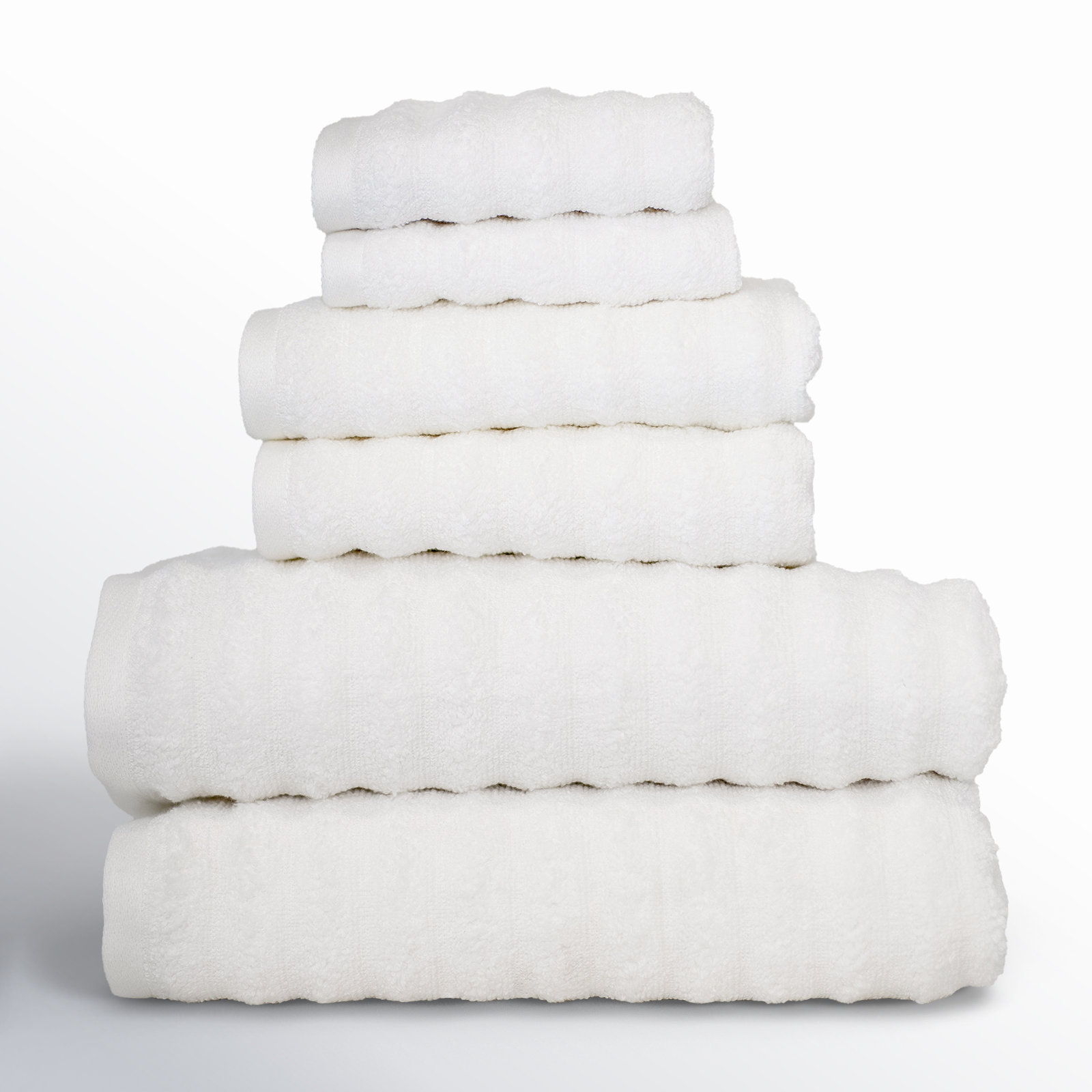 Spa 6-Piece Wavy Combed Cotton Towel Set, White