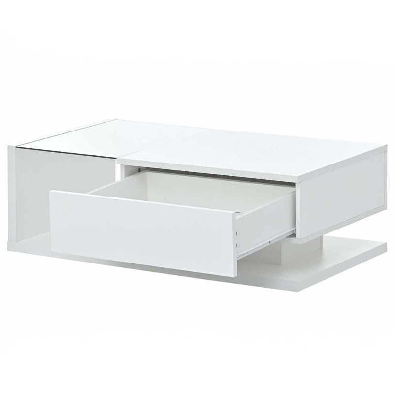 Table basse haute brillance avec verre trempé, Blanc