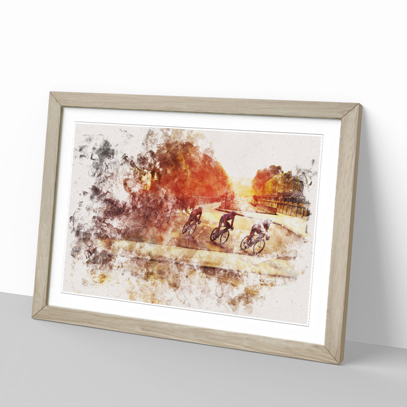 Tour De France Cycling - Picture Frame Graphic Art, Oak, 48cm H x 65cm W x 2cm D