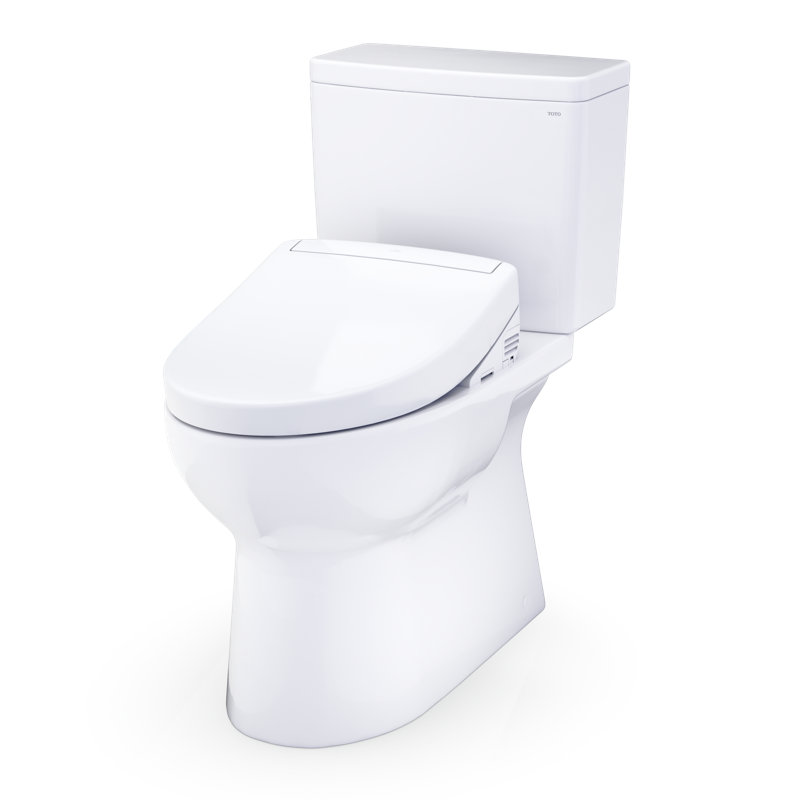 TOTO Glaston WASHLET+ S5 Two-Piece Elongated 1.0 GPF Universal Height Toilet with CEFIONTECT, Cotton White - MW4723446CUFG#01