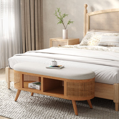 Banc de rangement en rotin avec siège rembourré Boho