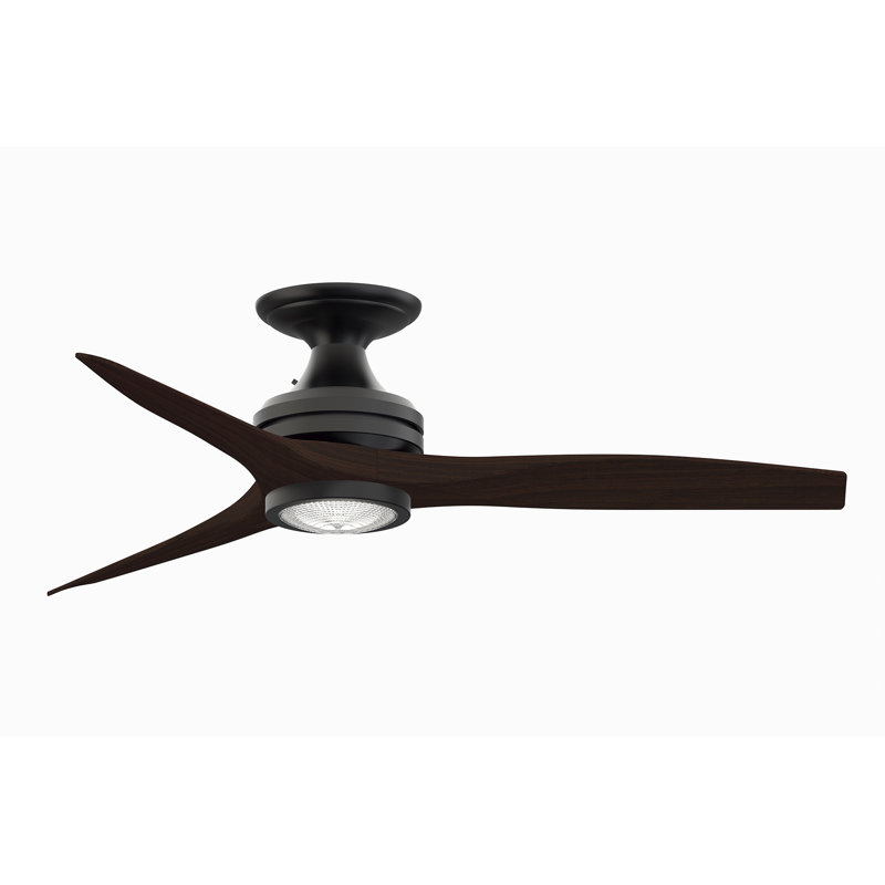 Spitfire 48 inch Flush Indoor/Outdoor Ceiling Fan with LED Light Kit - Black with Dark Walnut Blades, Walnut, Black