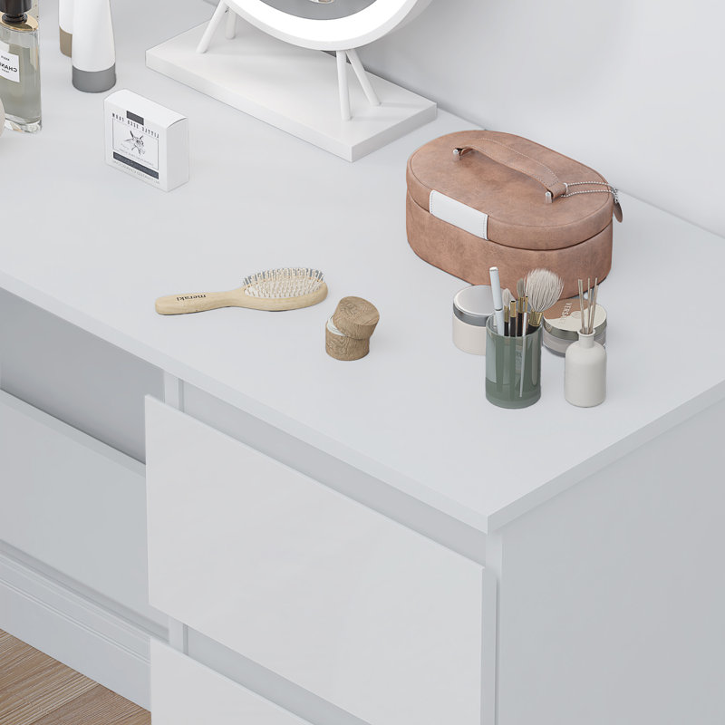 Warren 3 Drawer Dressing Table Study Desk - Modern No-Handle Design, White Gloss