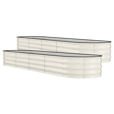 Ensemble de 2 lits de jardin surélevés galvanisés 8 x 2 x 1,5 pi avec bande anti-coupures pour jardinière verte durable pour plantes à fleurs, beige