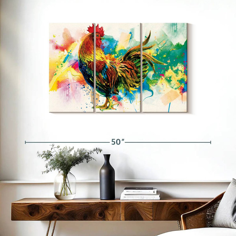 Ensemble de coqs sur toile 3 pièces, H 24 po x l 38 po x P 1,25 po