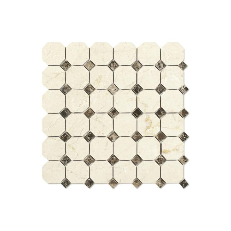 Crema Marfil 12" x 12" Marble Octagon and Dot Mosaic Tile