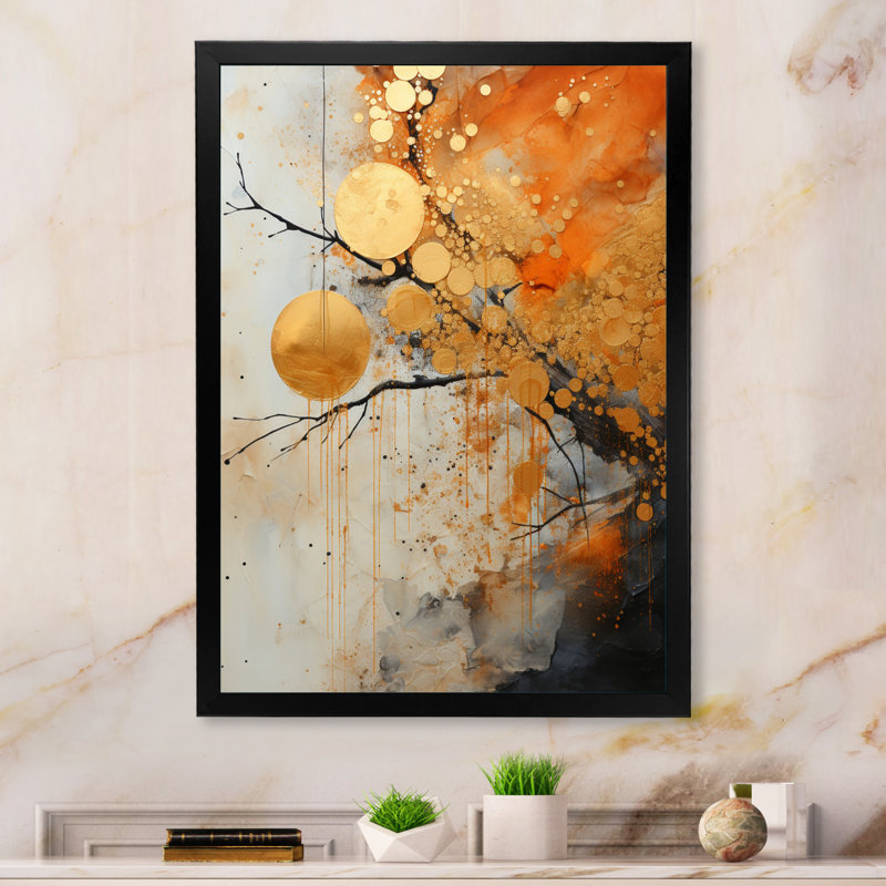 Gold Grey Rustic Reflections I - Abstract Collages Wall Art, Black Picture Framed, 20" H x 12" W x 1" D