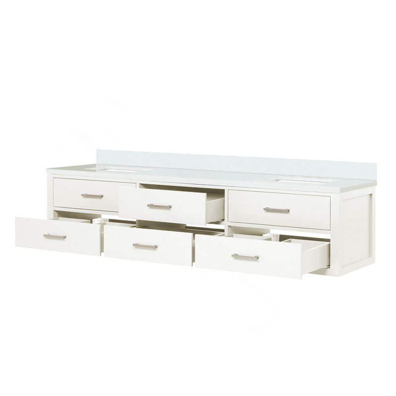 Meuble-lavabo double blanc 80 po X P 22 po D, avec plateau en quartz blanc, Blanc, 80"