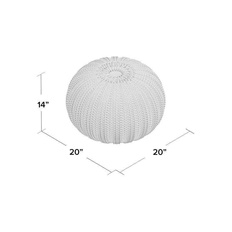 Shelby 20"W Cotton Hand Knit Round Pouf, Cream