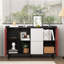 Buffet noir et rouge, 2 tiroirs et espaces de rangement ouverts pour la cuisine, salle à manger moderne avec portes et compartiments