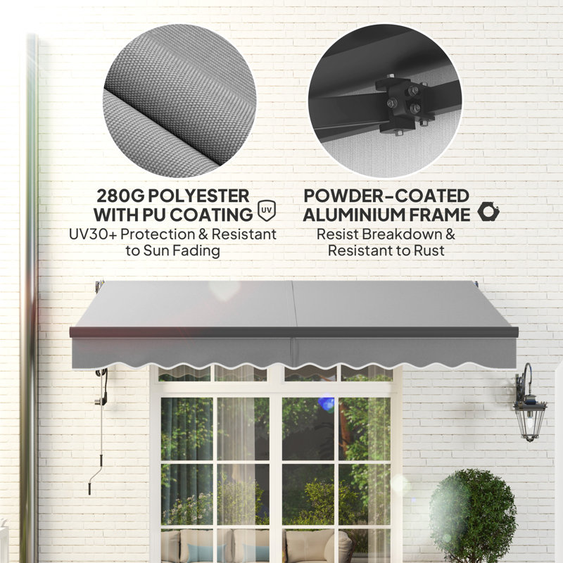 Outsunny 296cm W x 250cm D Polyester Cover Motorised Retractable Sunshade Awning, Light Grey