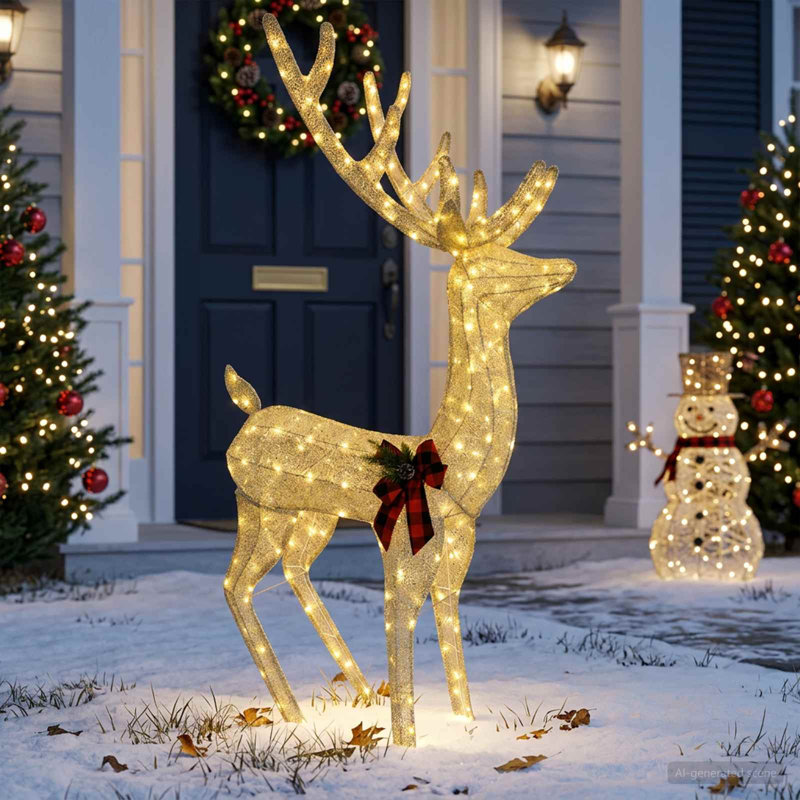 Lighted Reindeer, 96 x 40 x 180 cm, Gold Fabric