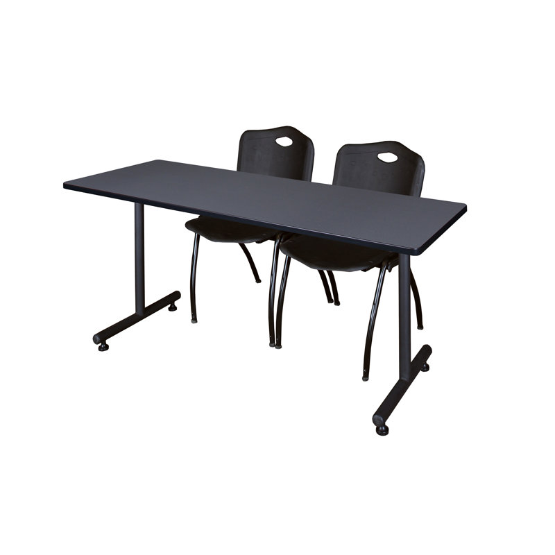 Table de formation en T Nick Nick, chaises empilables 2 M, H 29 po x L 48 po x l 30 po, Bleu, Gris