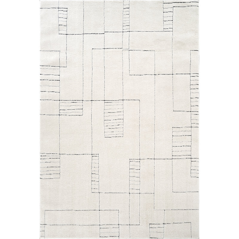 Abani Orith OLV100A Modern Ivory Black Geometric Linework Minimalist Area Rug, Rectangle 6' x 9'