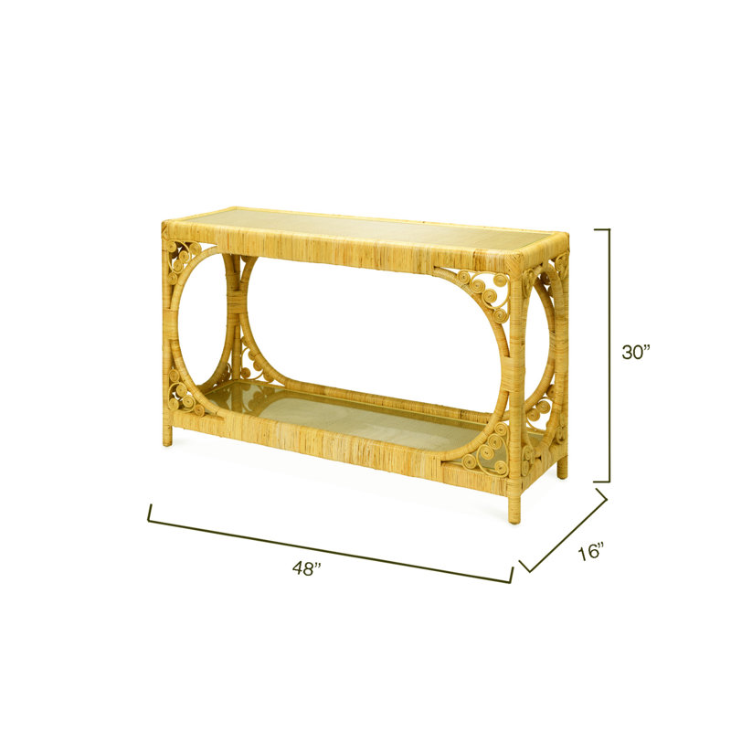 Sophisticated Tropical Rattan Console with Tempered Glass Top