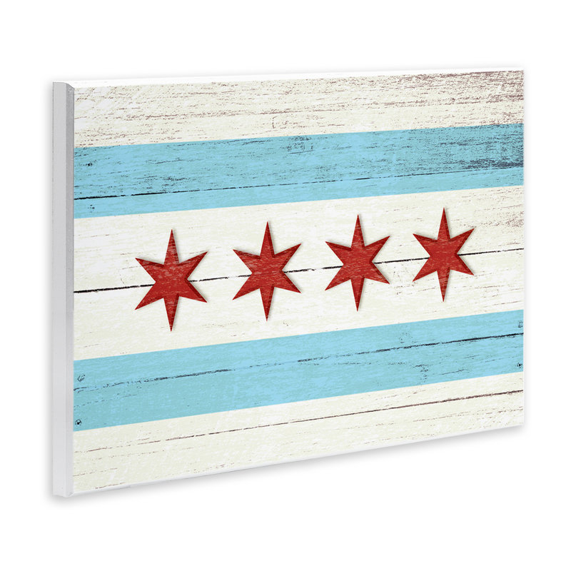 «Chicago Flag Distress Wood Look», impression, H 13 po x l 19 po