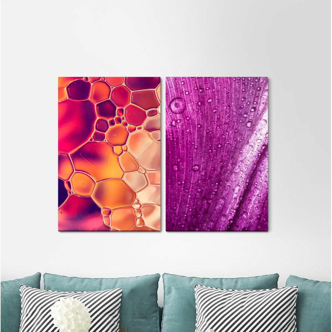 2-tlg. Leinwandbilder-Set - Grafikdruck „Water Drops Raindrops Modern”