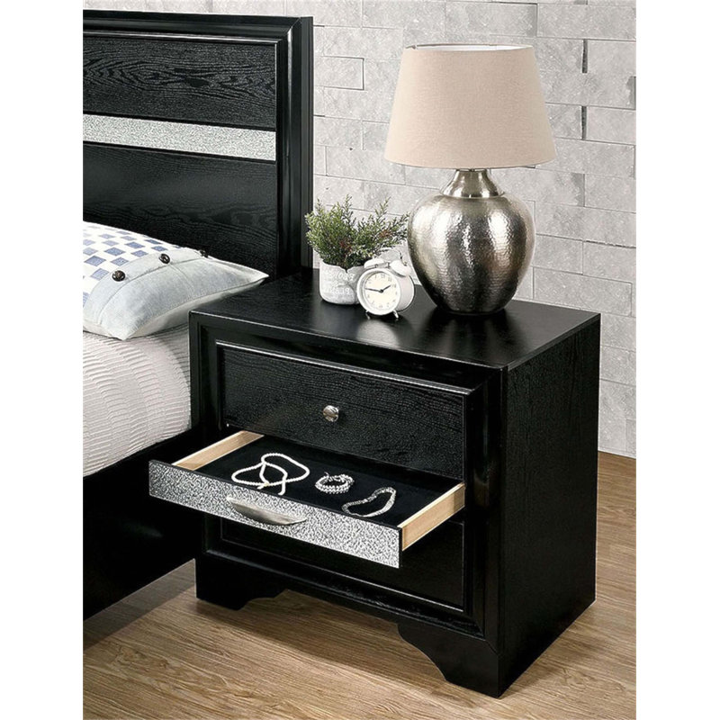Table de chevet contemporaine avec tiroir caché, poignées en nickel et fabrication à queue d'aronde anglaise pour les chambres à coucher modernes