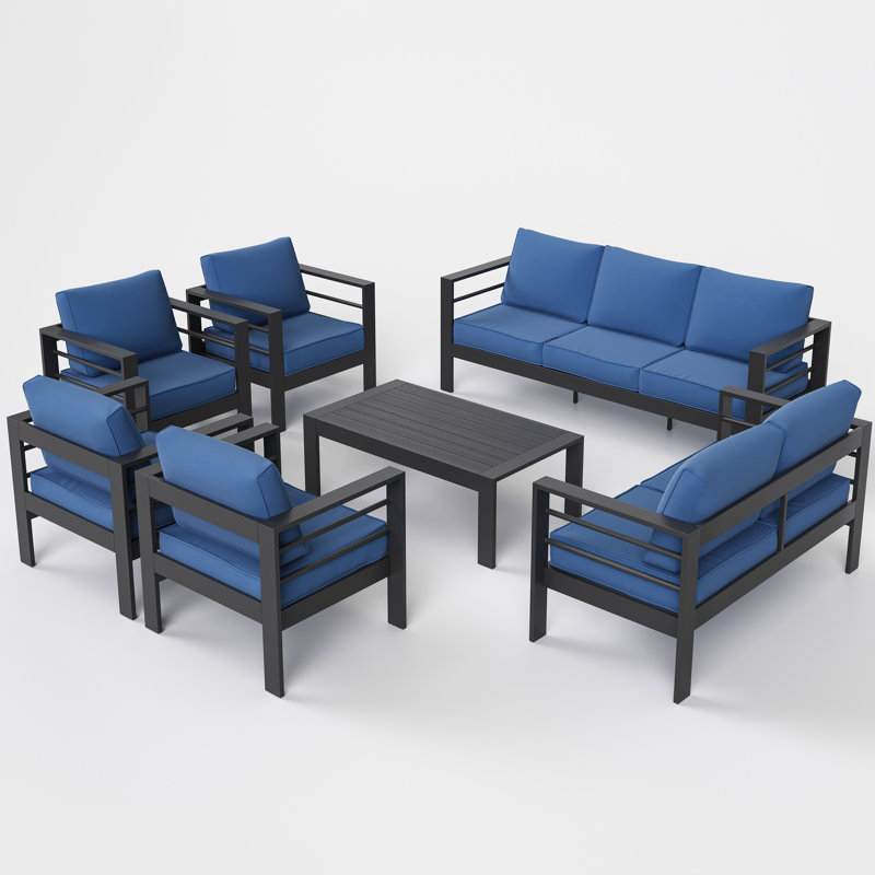 Ensemble de conversation d'extérieur pour 9 personnes avec coussins Tatisha, Gris anthracite, Bleu