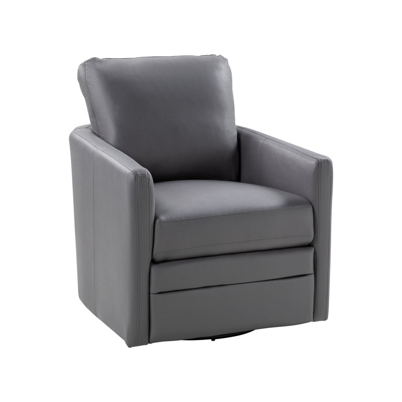 Alfonso Faux Leather Swivel Accent Chair with Removable Cushion, Gray Vegan Leather