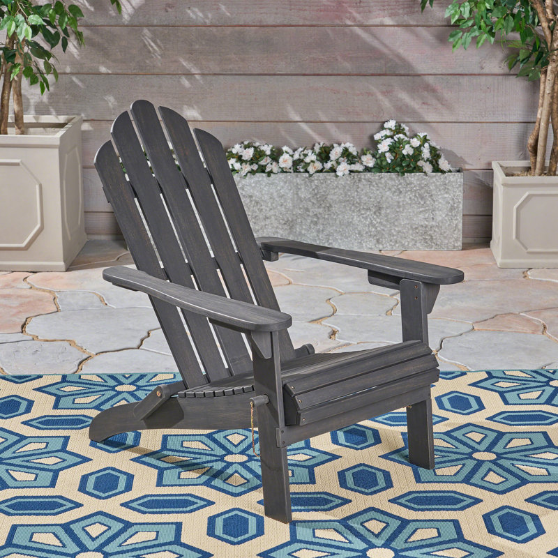 Mobley Acacia Foldable Outdoor Adirondack Chair, Dark Gray