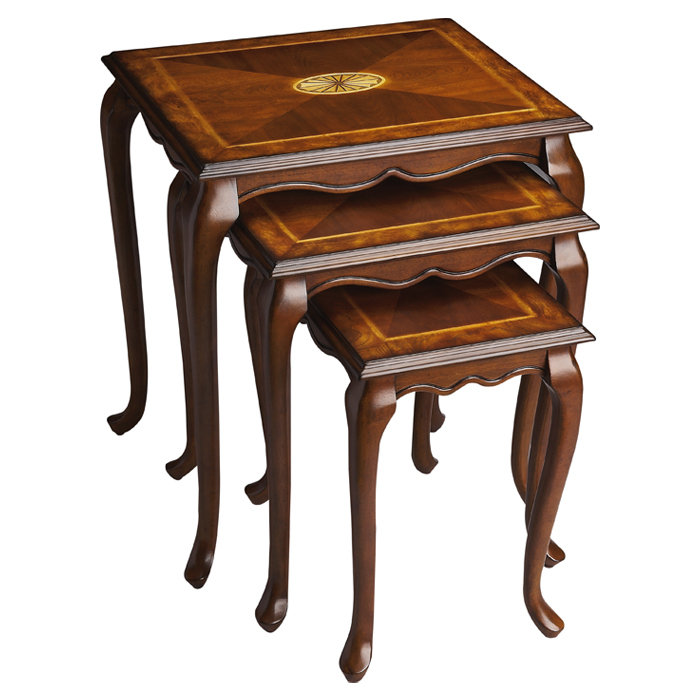 Olive Ash Burl and Cherry Wood Nesting Tables Set