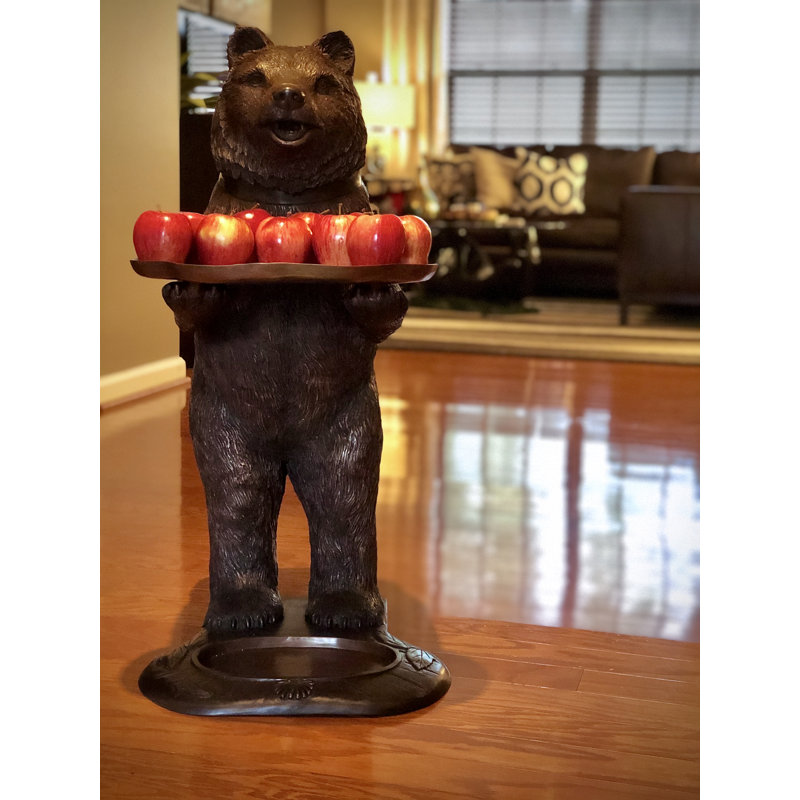 Bronze Bear Holding Tray Sculpture