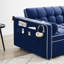 Canapé-lit Blue Velvet 21 avec fonction coulissante, 3 angles inclinables, support pour téléphone et rangement latéral pour les espaces de vie restreints