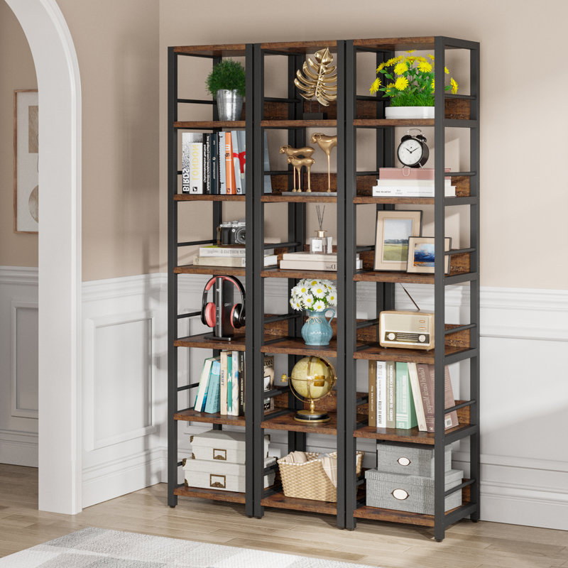 190cm H Stainless Steel Corner Bookcase, 190Cm H x 68Cm W x 34Cm D, Brown/Black