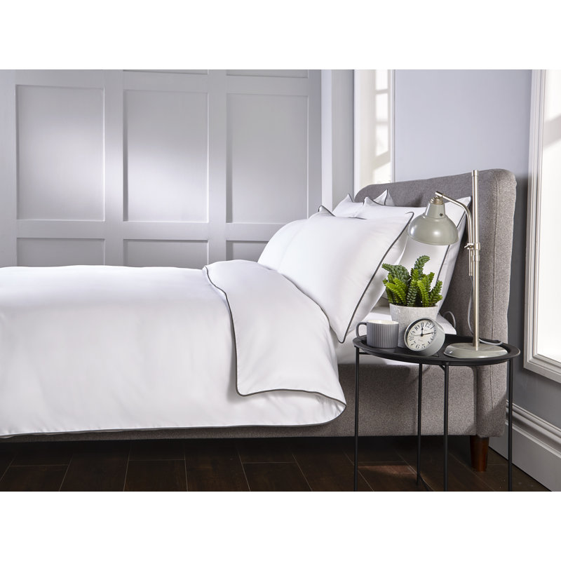Budding Cotton Solid Colour Duvet Cover Set with Pillowcases, Super King - 2 Standard Pillowcases, White/Grey