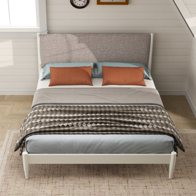 Feeney Rubberwood Platform Bed, Cream White, Queen