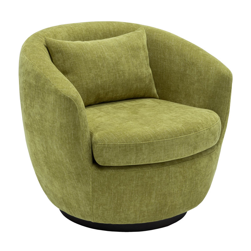 Analisha Swivel Chair with Wooden Base, Green Fabric