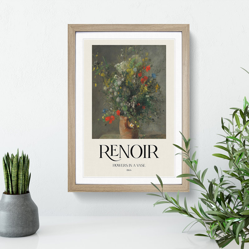 Bouquet of Flowers Vol.2 by Pierre-Auguste Renoir - Picture Frame Art Prints, 65cm H x 48cm W x 2cm D, Oak