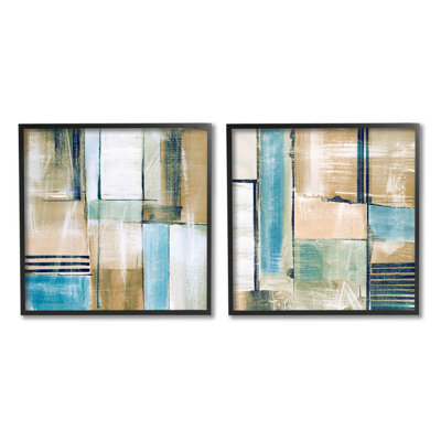 Ensemble de 2 estampes contemporaines géométriques neutres encadrées par Susan Jill