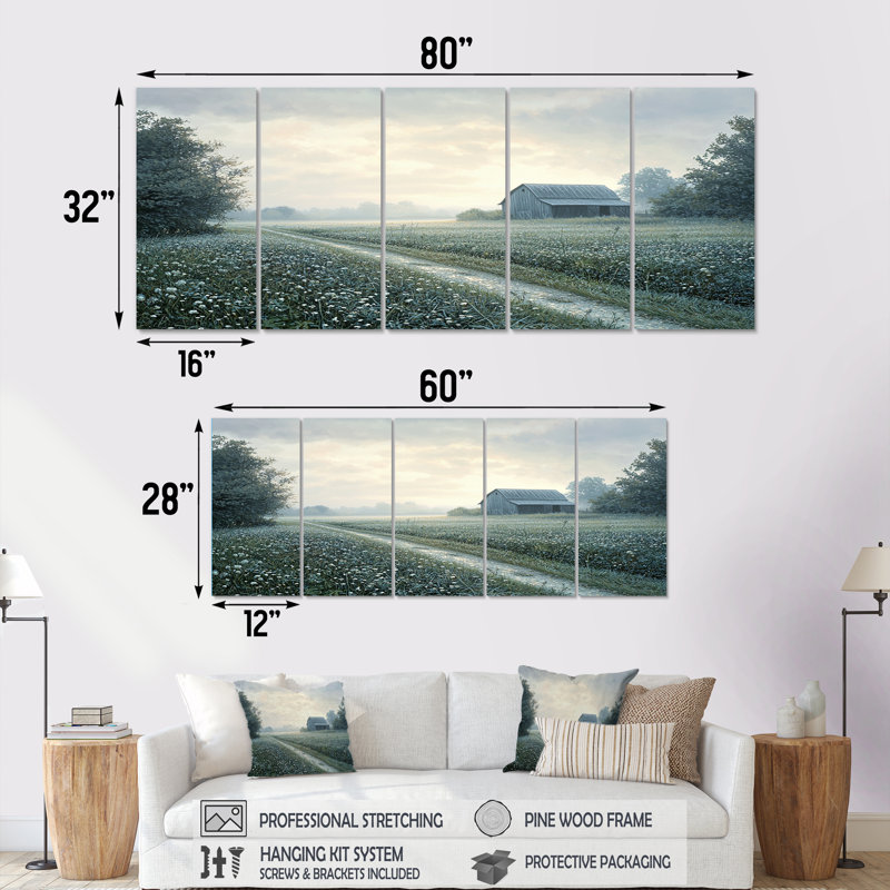 Barn Farm Photo Morning Dew - Ensemble de décoration murale de ferme, H 28 po x l 60 po