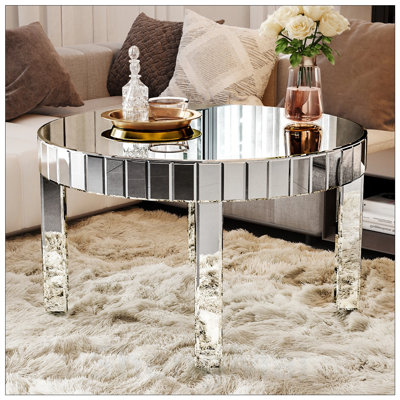 Table basse ronde éblouissante avec miroir cannelé pour salon, table de centre de canapé de luxe, décoration intérieure moderne
