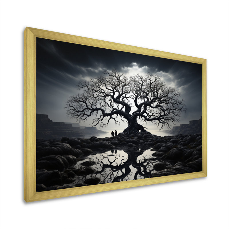 Arbre de contraste monochrome II - décoration murale florale, H 24 po x l 32 po x P 1 po, Or