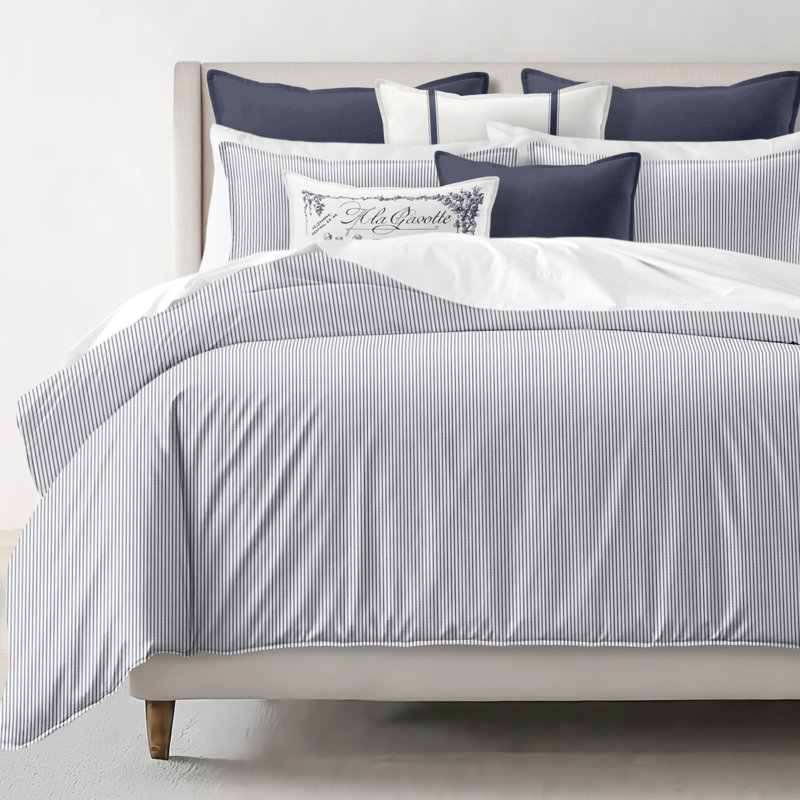Jaxon Stripe Reversible Cotton Comforter Set, Full Comforter + 2 Standard Shams, Indigo